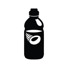 Simple black and white vector illustration of a bottle of coconut water, coconut water bottle silhouette vector illustration