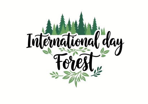 International day of forests design featuring green tree illustration and leaf elements for eco-friendly celebrations