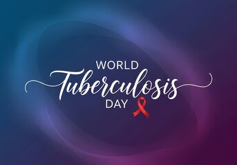World tuberculosis day awareness design with red ribbon on abstract gradient background for health promotion campaign