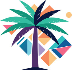 Vibrant abstract palm tree vector illustration with geometric shapes for tropical designs