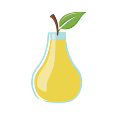 Yellow Pear Fruit with Stem and Leaf Illustration, Vector Design, Simple Fruit Concept