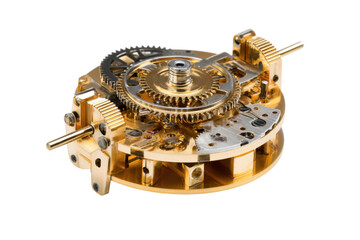 Golden Watch Movement Mechanism on Transparent Background