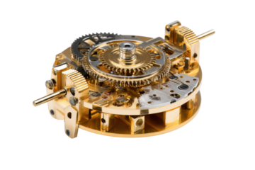 Golden Watch Movement Mechanism on Transparent Background