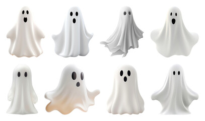 PNG Cute cartoon ghost illustrations, element set on transparent background