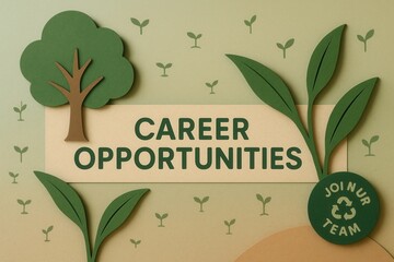 Career opportunities banner with JOIN OUR TEAM call, eco-friendly paper style, engaging career promotion offer.