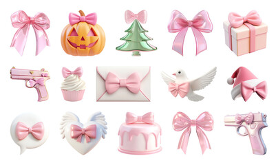 PNG Cute pink holiday-themed icons, element set on transparent background