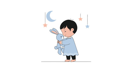 Child's Dreamy Embrace Of A Stuffed Bunny Under The Celestial Moonlight Scenario