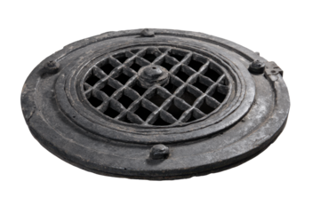 Vintage Cast Iron Coal Hole Lid on Transparent Background