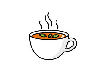 Steaming Hot Cup of Soup or Tea with Fresh Leaves Cartoon Illustration Isolated on White