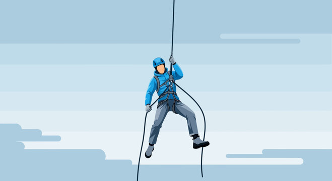 Climber Ascending With Protective Equipment, Adventure, And Recreational Pursuit