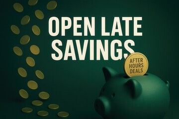 Open Late Savings and After Hours Deals promotional banner, sleek modern style, enticing retail discount offer.