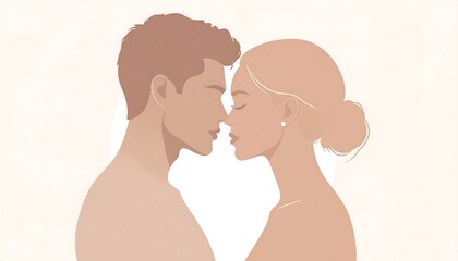 Romantic couple silhouette, tender kiss