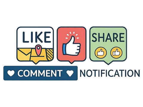Social media engagement icons like share comment notification
