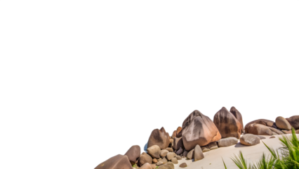 A scenic view of rocks on a tropical beach isolated on transparent background, showcasing the natural beauty of the coastal landscape