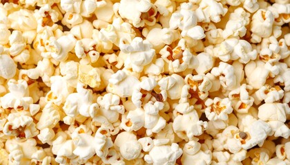 Close-up of a pile of fluffy, light-yellow popcorn kernels