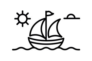 Simple Line Art Illustration of a Sailing Ship at Sunrise
