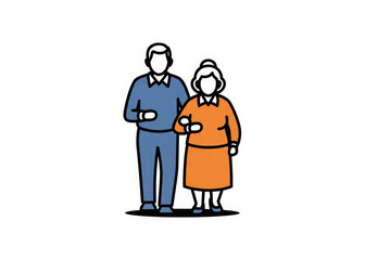 Simple Illustration of an Elderly Couple Standing Together on a White Background