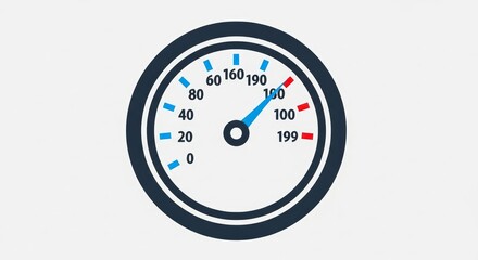 Speedometer Gauge with Needle in Red Zone Measuring Maximum Speed and Performance on a White Background
