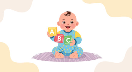 Cute Infant Learning The Alphabet While Having Fun And Sitting Comfortably