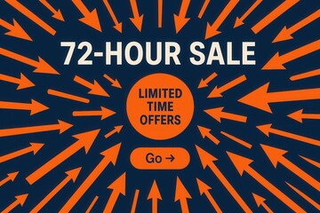 Eye-catching banner featuring 72-HOUR SALE and LIMITED TIME OFFERS, dynamic promotional style, urgent retail discount offer.