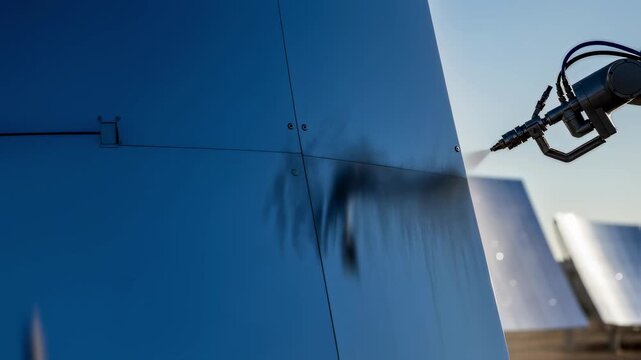 Corrosionresistant coatings being applied on a concentrated solar receiver tower to enhance durability in harsh environments.