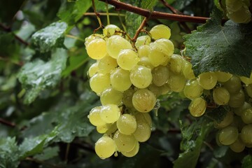 Dew-Kissed Grapes: Plump and Juicy Cluster on Lush Green Vines