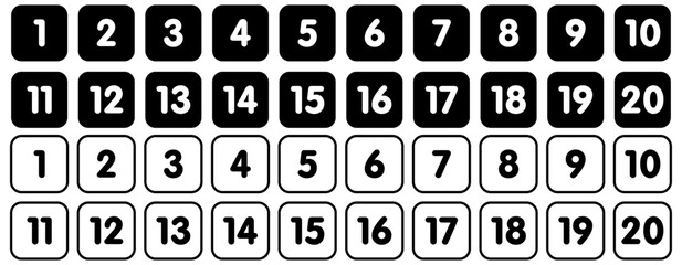 Vector illustration bullet point set.  Pins with number 1 to 20.