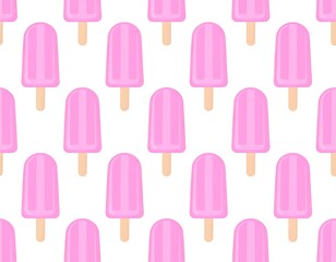 A repeating pattern of pink popsicles on a white background