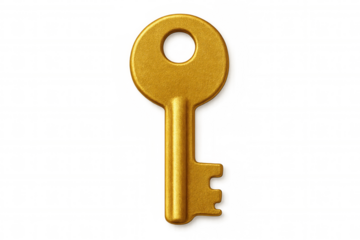 Golden key lying on transparent surface, symbolizing security, access, and problem-solving potential in professional environments