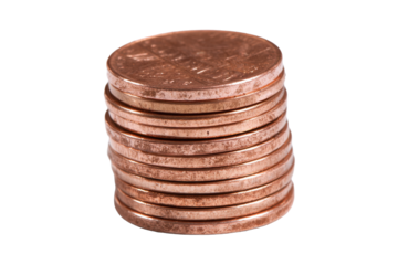 Stack of Copper Coins on Transparent Background