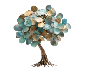 Metal Coin Wish Tree Sculpture on Transparent Background