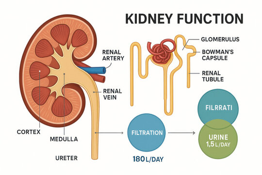 Kidney Function Illustration: Anatomy and Filtration Process (Illustration)