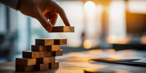 ビジネス戦略と計画を象徴するブロックの積み上げ