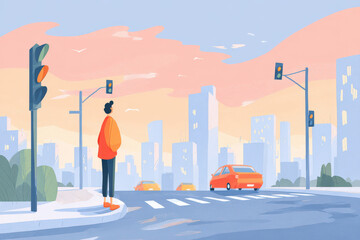 ultrabright city scene during rush hour where ai controls traffic signals efficiently