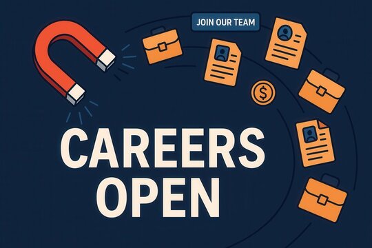 Careers Open with JOIN OUR TEAM recruitment promo, modern flat design style, engaging retail job offer announcement.