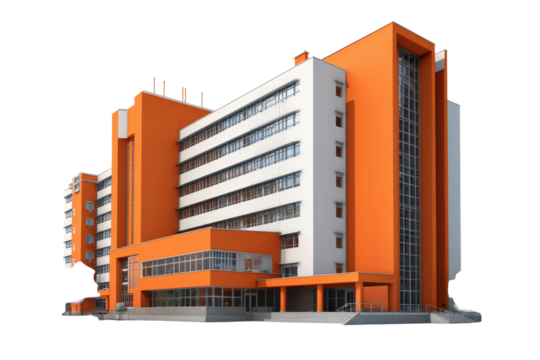 Modern Orange College Building on Transparent Background
