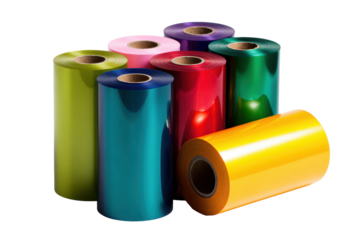 Glossy Colored Print Film Rolls on Transparent Background