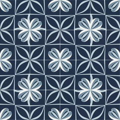 Blue and White Floral Tile Pattern Design.
