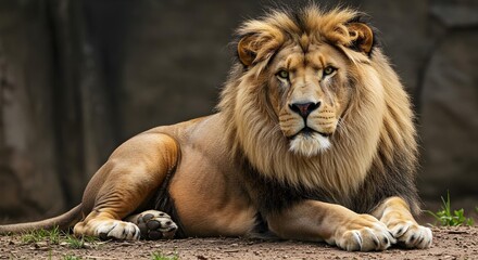 Cinematic close-up of Asiatic lion (Panthera leo persica), a critically endangered species, resting in golden sunlight, mane illuminated, 4K wildlife documentary footage