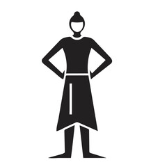 "Standing Figure Icon – Black Silhouette of Person in Tunic with Topknot Hairstyle, Hands on Hips – Stylized Minimalist Vector for Cultural Representation, Empowerment, Identity, and Instructional Gra