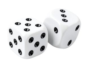 Classic White Dice with Black Dots, Pair Stacked at an Angle, Isolated on Transparent Background