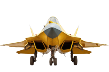 Front-Facing Yellow Combat Training Jet on Transparent Background