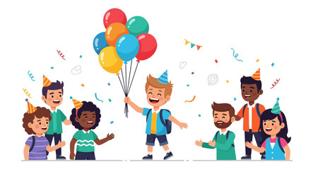 Fototapeta premium Cheerful Gathering Of Friends Celebrating A Special Occasion Featuring Balloons and Joy