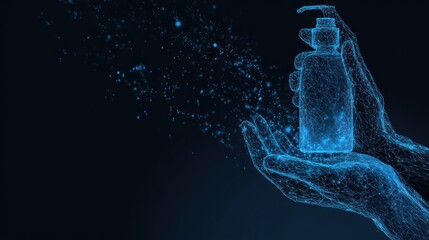 Hands holding a bottle of sanitizer