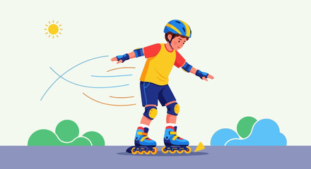 Child Skating Joyfully Outdoors, Embracing Summer Adventures With Protective Gear On
