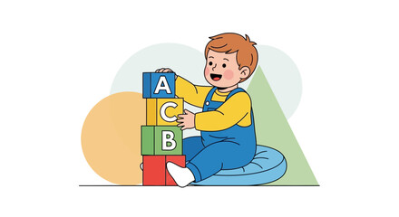 Naklejka premium Cheerful Toddler Playing With Colorful, Educational Letter Blocks During Playtime Activities