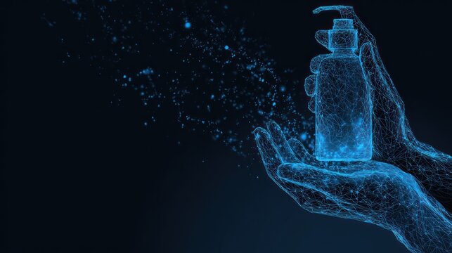 Hands holding a bottle of sanitizer