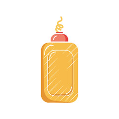 Yellow mustard squeeze bottle squirting sauce illustration.