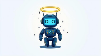 Naklejka premium A cute, friendly robot with a glowing halo, symbolizing positivity and innovation in technology.