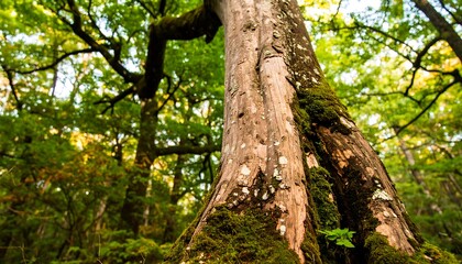 Lush forest trunk close-up